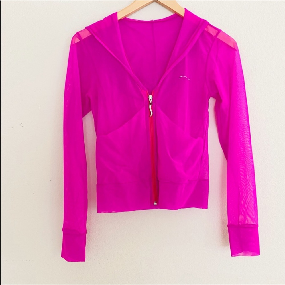 Mesh Fitness vibrant Pink Hooded Zip up Jacket XS